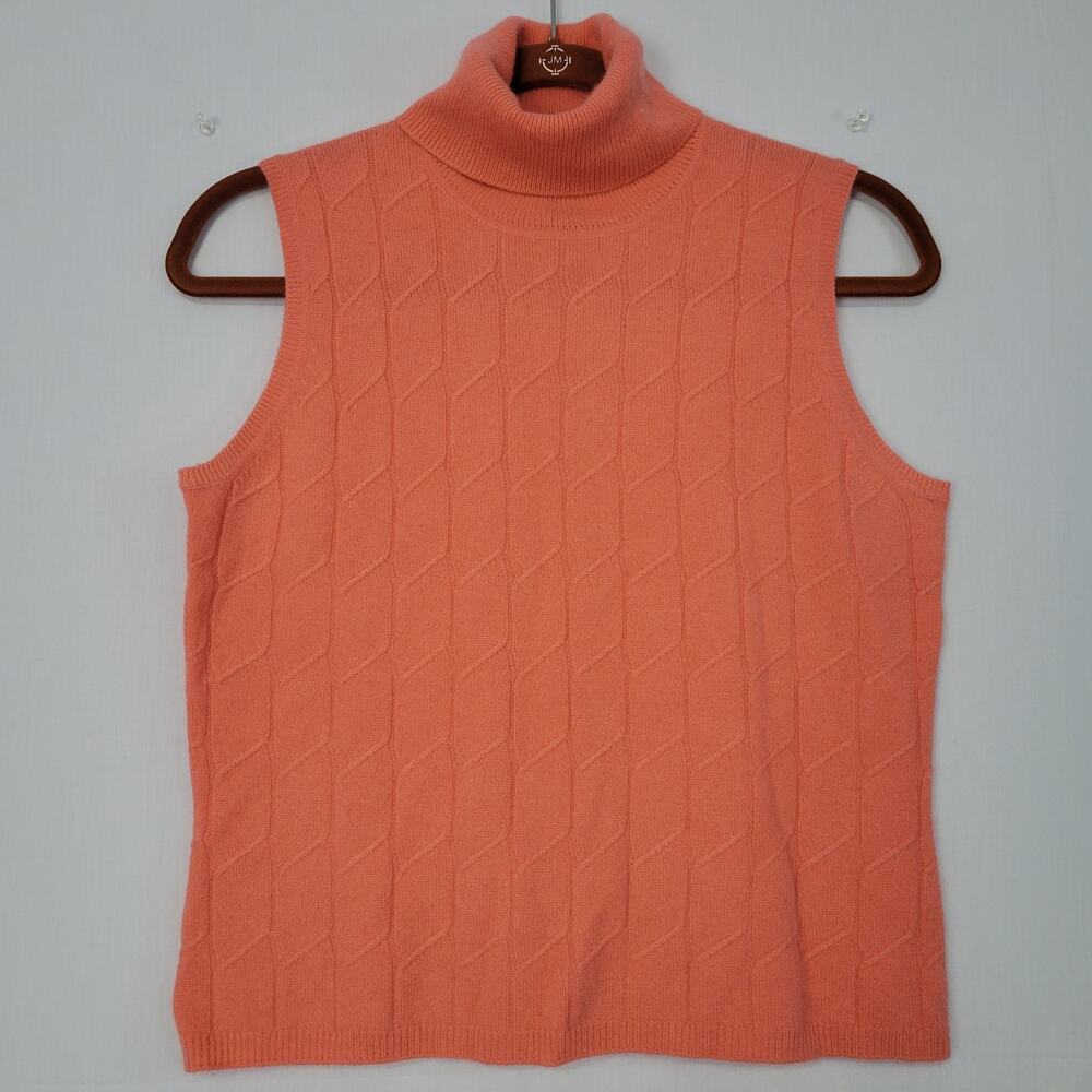 Grace Cashmere Sleeveless Turtleneck Sweater Top sz M Coral Pink Preppy Classic